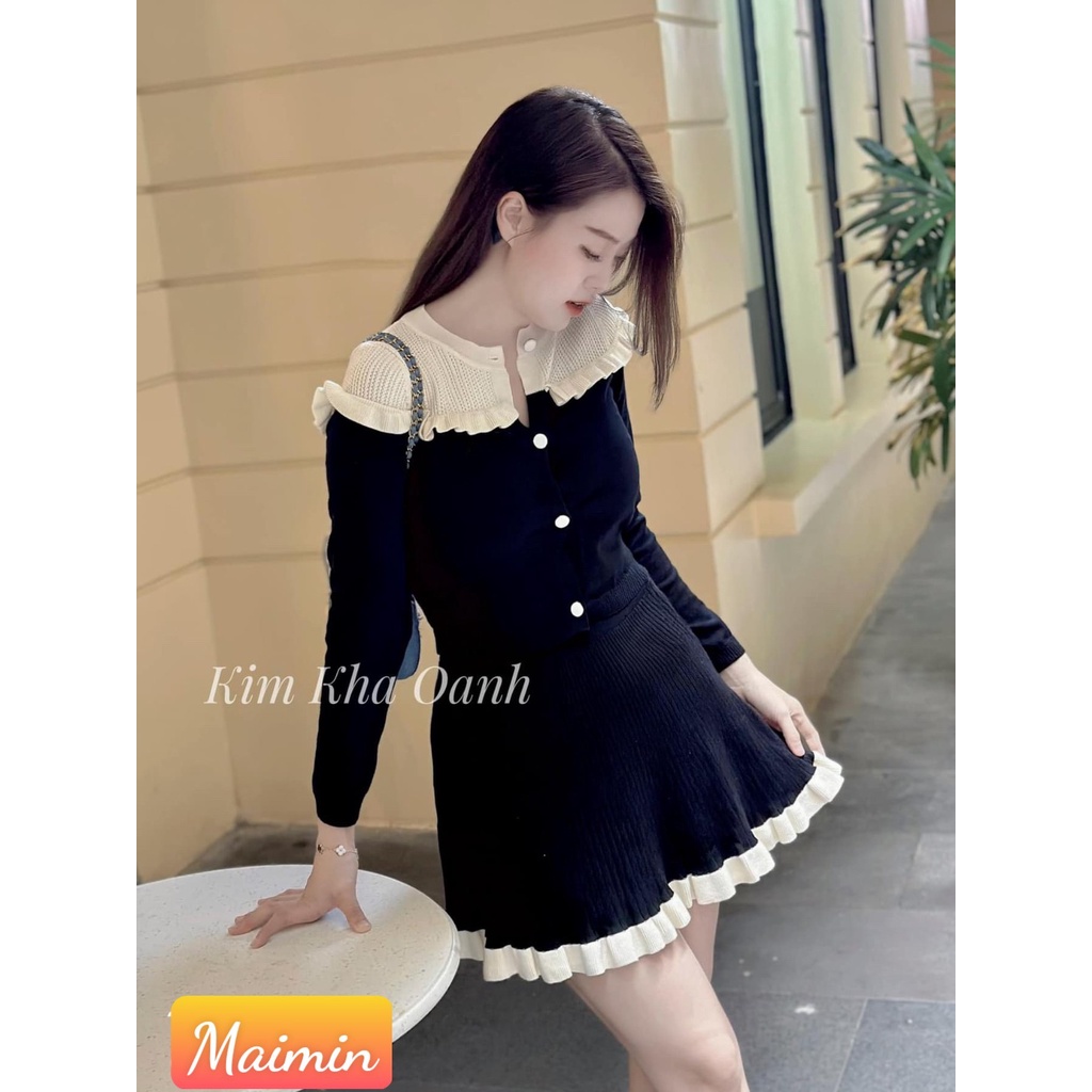 Set váy len dài tay viền bèo Hàng QC