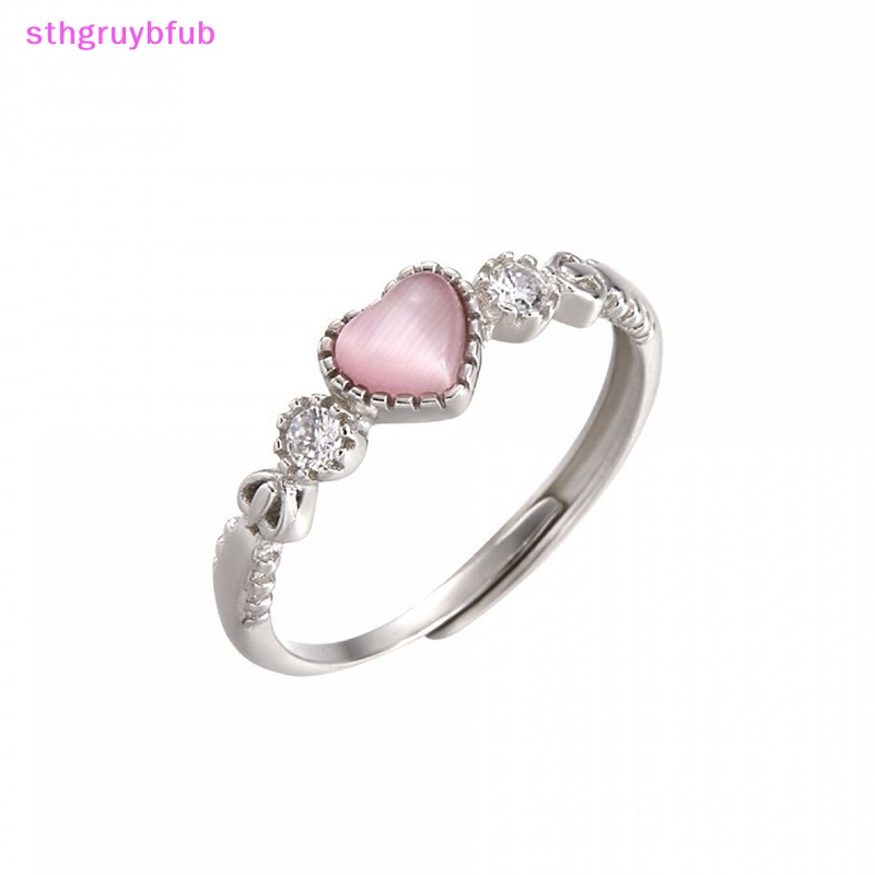 Sthb Nhẫn Bạc Màu Hồng Hình Trái Tim Đá opal Phong Cách punk vintage Dễ Thương Dành Cho Nữ vn