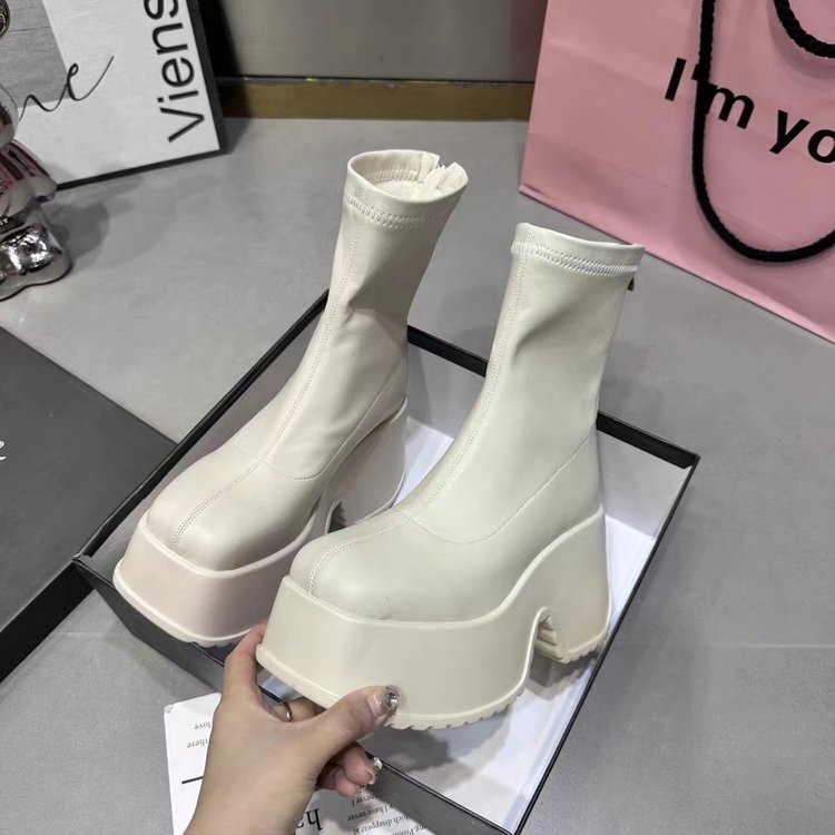 Giày Bốt Cao Gót Mũi Vuông Chống Thấm Nước Hợp Thời Trang