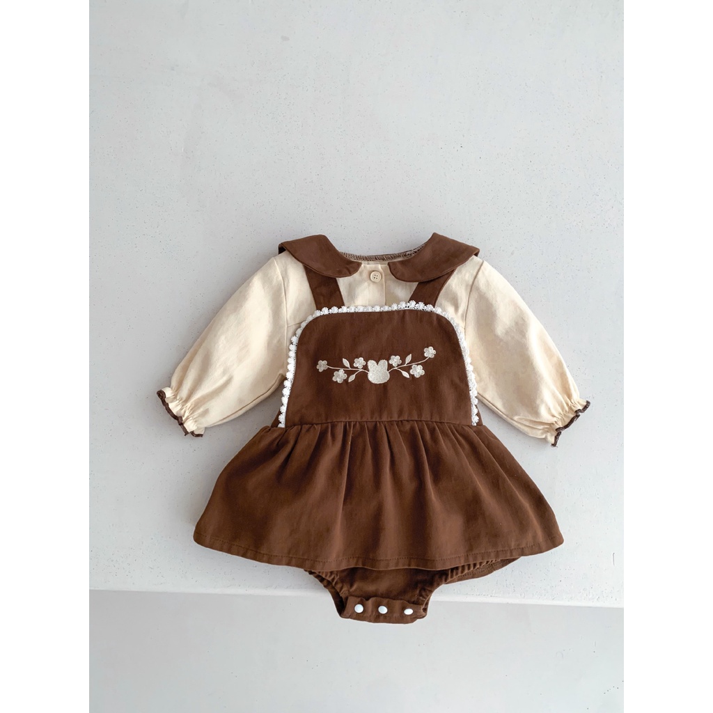 SET ÁO SƠ MI CỔ SEN DÀI TAY MIX VÁY YẾM BODY TÔNG MÀU VINTAGE CHO BÉ GÁI- HÀNG QCCC