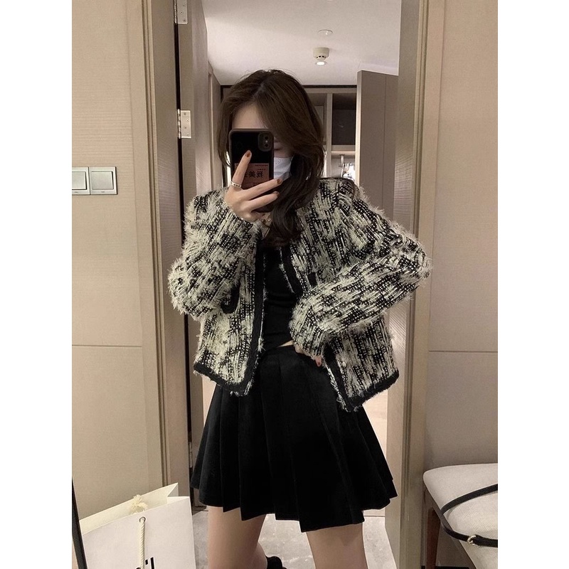 Áo Khoác Ngắn Tay Dài Dáng Rộng Màu Đen Phong Cách retro Mỹ Thời Trang Mùa Thu 2023 Dành Cho Bạn Nữ