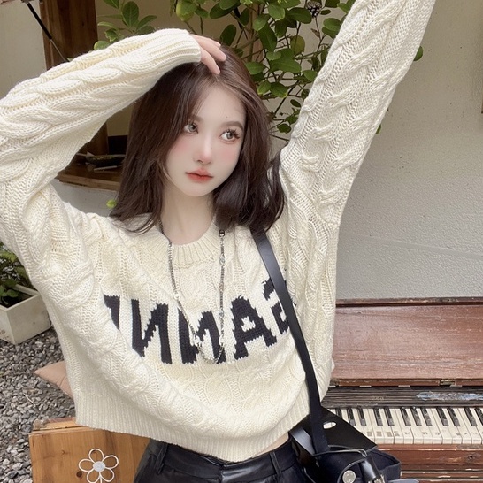 Áo Len Dài Tay Cổ Tròn In Chữ Thiết Kế Mới Thời Trang Dành Cho Mùa Thu Đông áo sweater áo len croptop