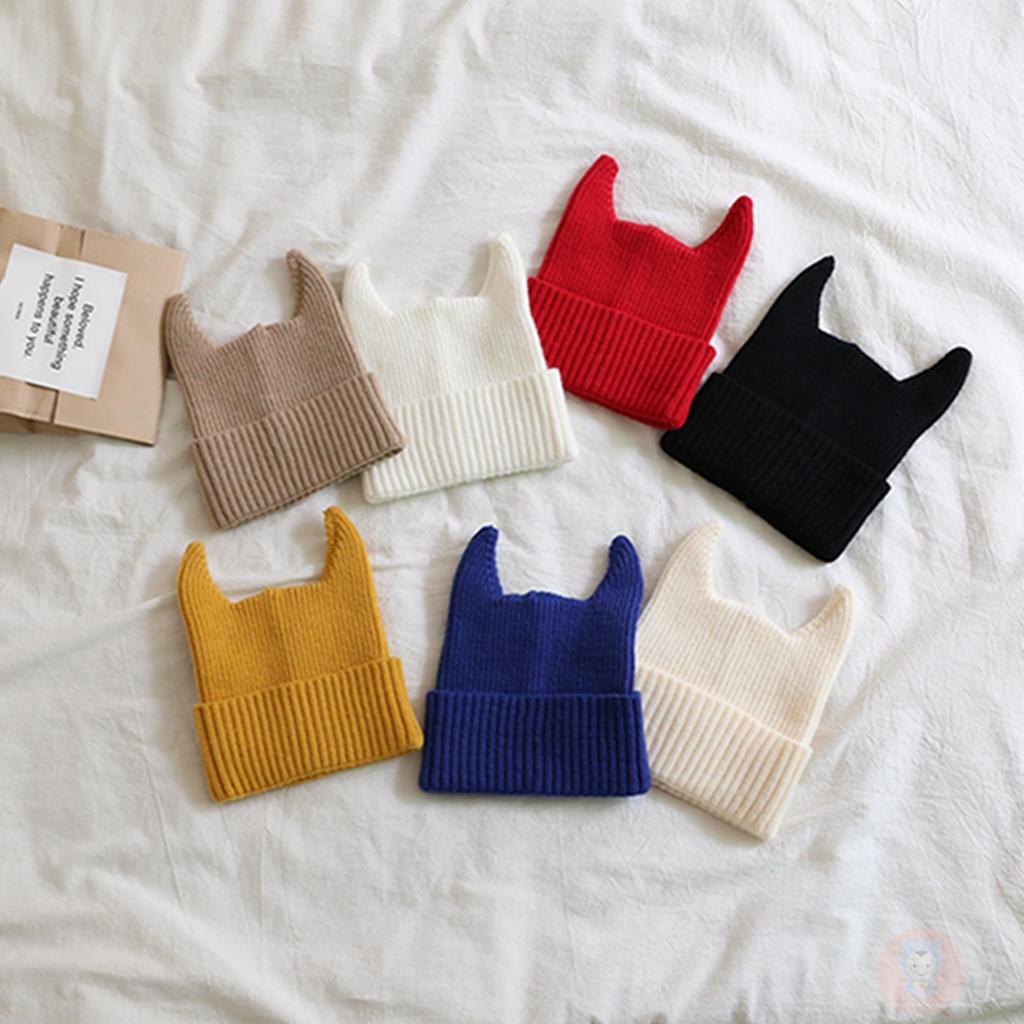 Mũ Len beanie Mềm Mại Màu Trơn Kèm Sừng Cho Bé laa6-kids