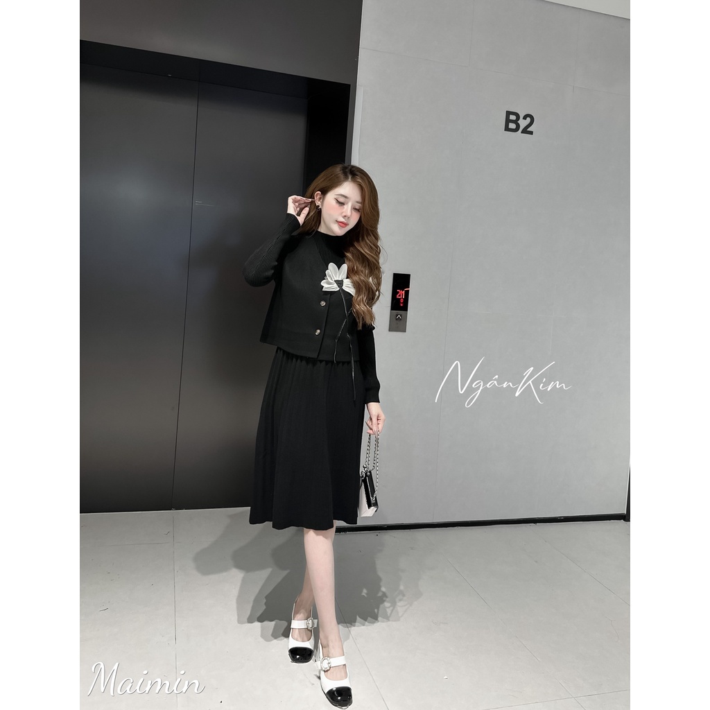 Set gile hoa 3D váy len chân dập ly hàng QC chất đanh mịn