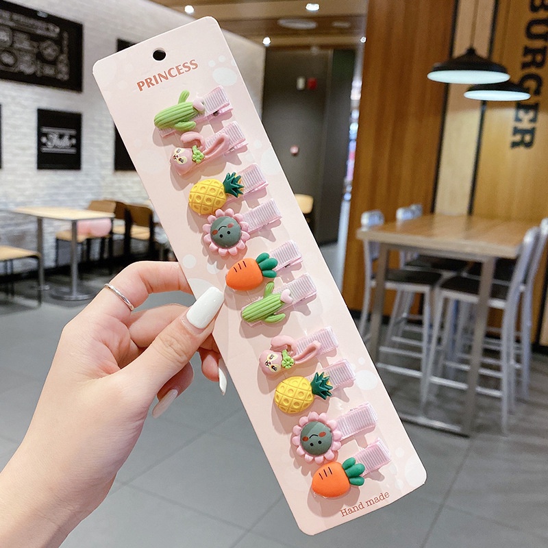 Set 10 Kẹp Tóc Hình Hoa /Trái Cây Xinh Xắn Cho Bé Gái