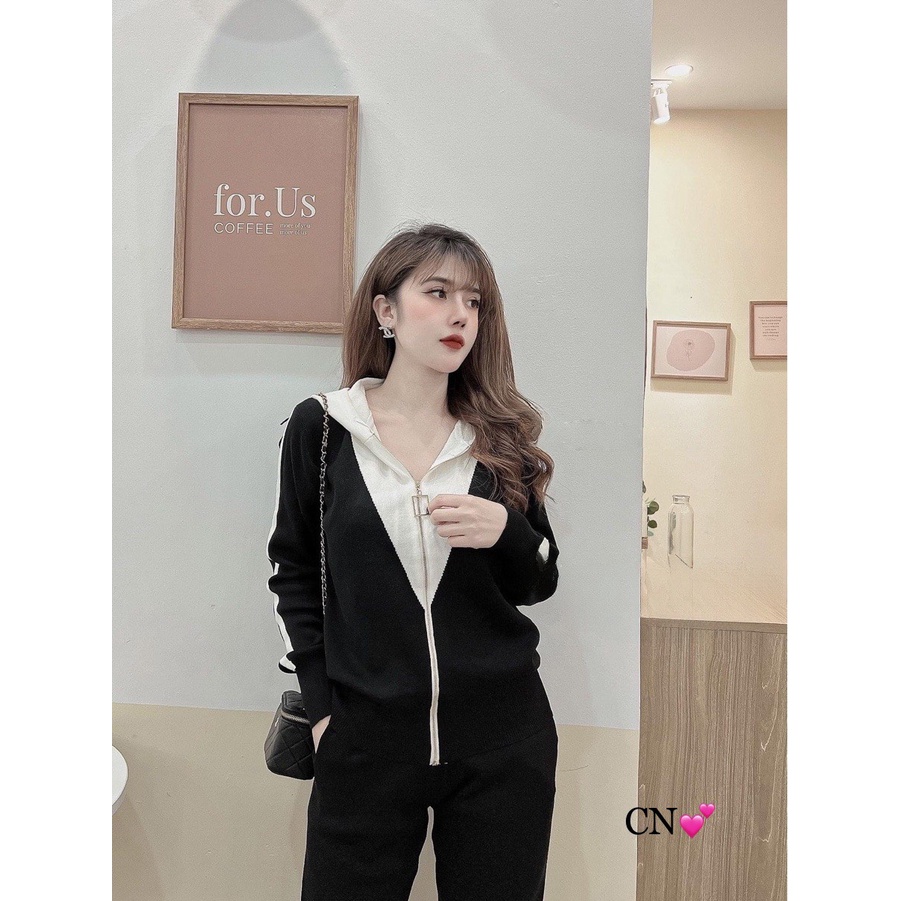 Set bộ len trơn mũ khoá hàng QC