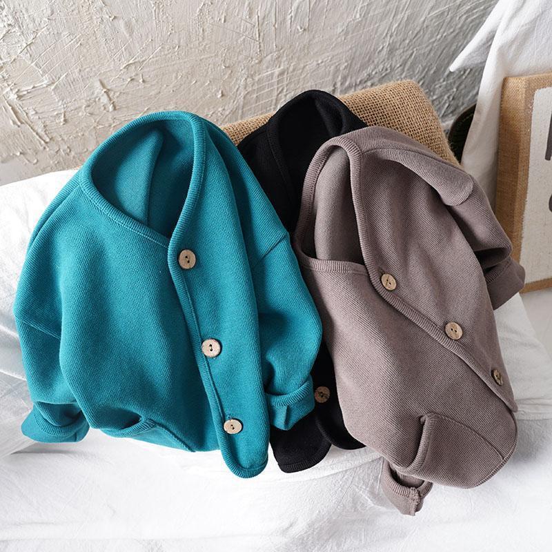 SUPER KIDS Áo Khoác cardigan Tay Dài Dáng Rộng Bằng cotton Trơn Thời Trang Hàn Quốc Cho Bé Trai Và Gái
