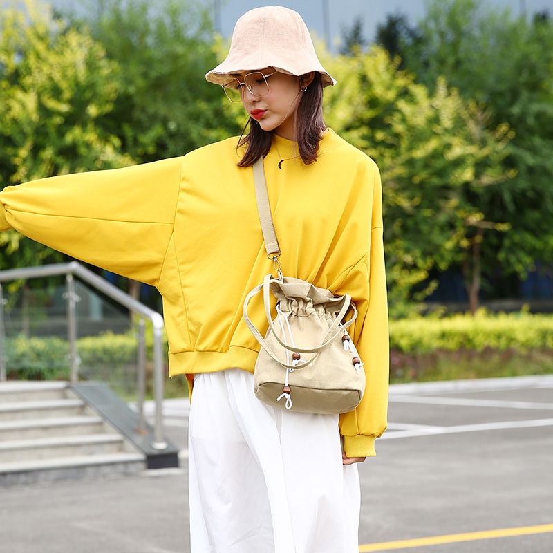 Túi canvas Dây Rút Xỏ Hạt Gỗ Phong Cách Hàn Quốc Dễ Phối Đồ Cho Nữ