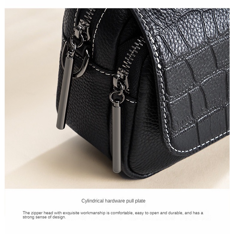 Túi Xách Đeo Vai mini Hình Vuông Vân Da Cá Sấu Màu Đen Thời Trang Cho Nữ