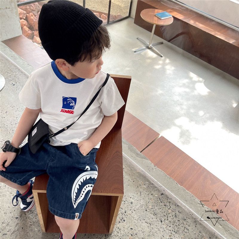 Hàng Mới Về Áo Thun cotton Ngắn Tay Màu Tương Phản In Chữ Phong Cách Nhật Bản Thời Trang Mùa Hè Cho Bé Trai