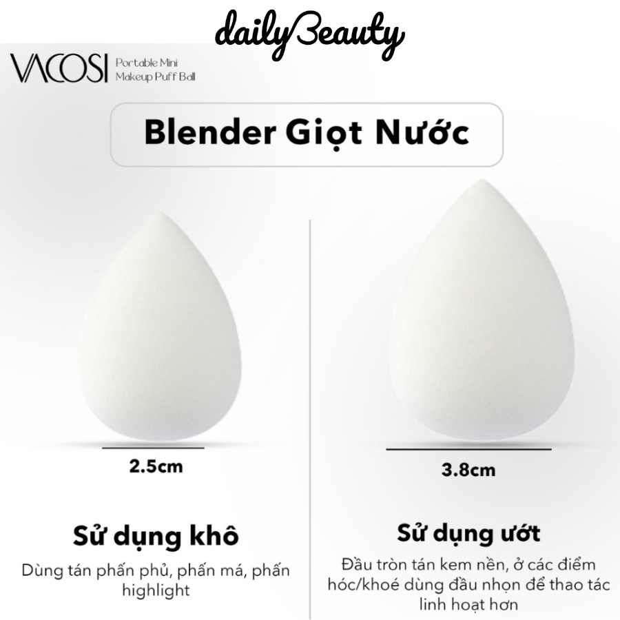 Set 3 bông Mini Blender: Giọt nước + Khối + Hồ lô xám - VACOSI CLASSIC Mini Makeup Puff Ball Daily Beauty Official