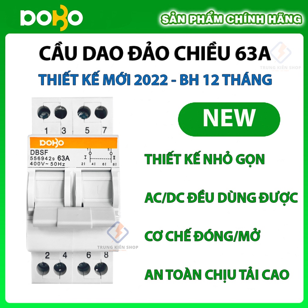 [HÀNG CHÍNH HÃNG] Cầu Dao Đảo Chiều DoBo Korea 2P 63A - Aptomat đảo chiều DoBo - Thiết kế mới - Hàng Tốt - BH 12 tháng