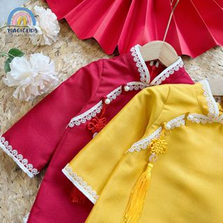 Đầm sườn xám váy cho bé gái từ 1-6 tuổi phối ren Áo dài cách tân bé gái mặc Tết