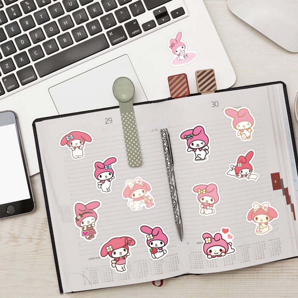 Bộ 60 Miếng Dán Trang Trí Mũ Bảo Hiểm / Bút Chì Họa Tiết Hoạt Hình sanrio melody Dễ Thương