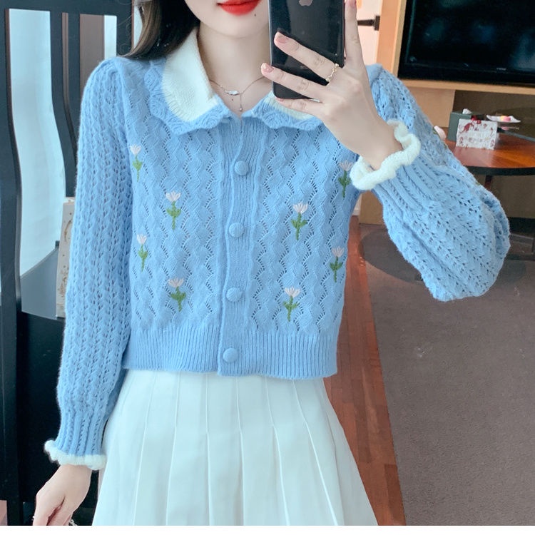 Áo Khoác cardigan Dệt Kim Tay Dài Cổ Búp Bê Thời Trang Mùa Thu Mới 2023 Dành Cho Bạn Nữ