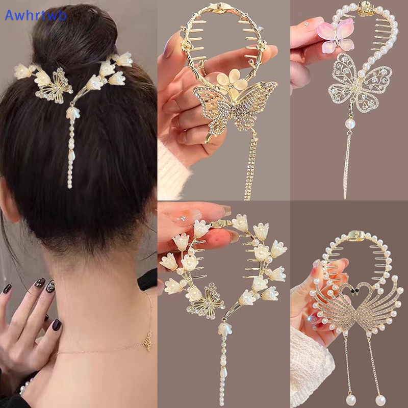 Kẹp Tóc Hình Bướm / Hoa Lan / Thiên Nga Đính Ngọc Trai Xinh Xắn Cho Bé Gái Mới