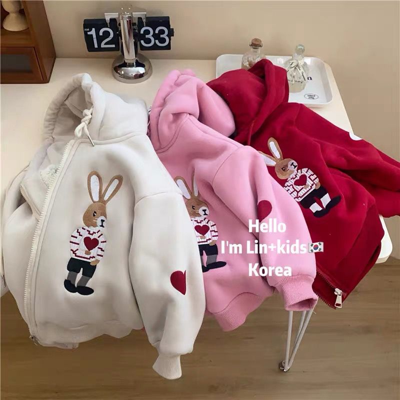 Áo Hoodie Lót Lông Cừu Dày Dặn Thời Trang Thu Đông Mới Cho Bé Gái