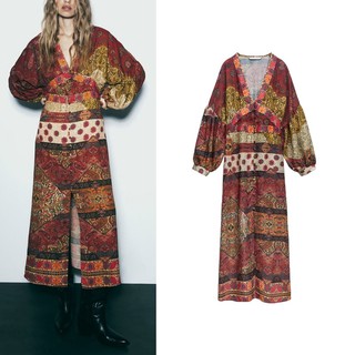 Zara Đầm Cổ v Xẻ Tà In Họa Tiết Dễ Thương Thời Trang Mùa Thu Cho Nữ 8644235