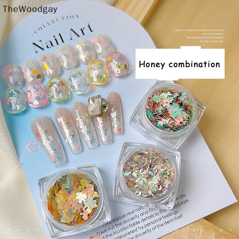 Thewoodgay Nhãn Dán Kim Sa Sáu Hình Dạng Ngọt Ngào Nhiều Màu Sắc Trang Trí Móng Tay Nghệ Thuật Cho Nữ