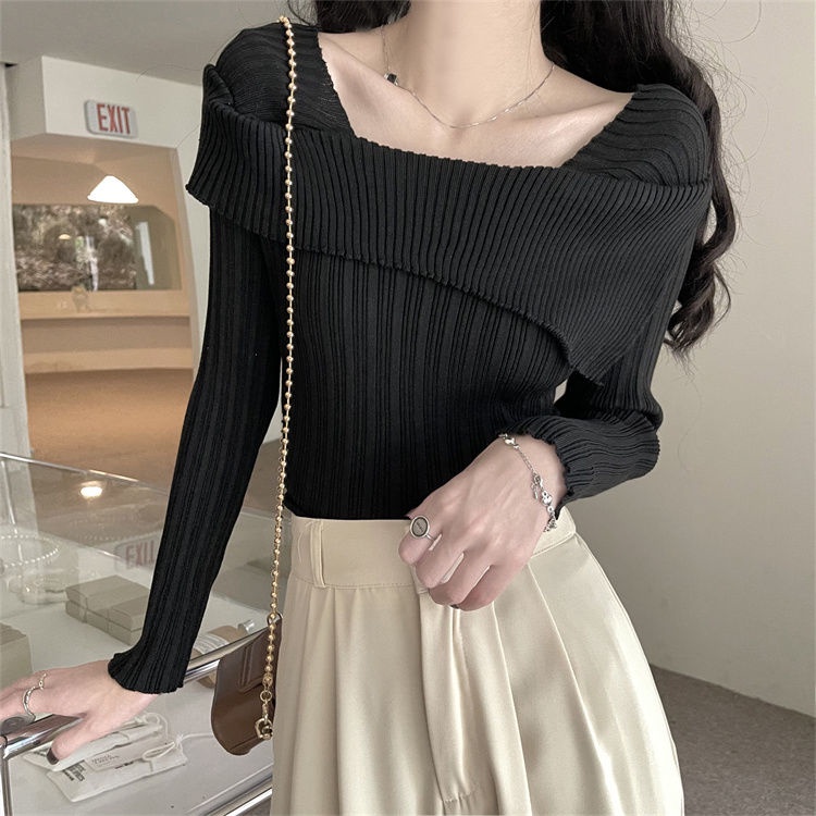 One Áo sweater Dệt Kim Trễ Vai Dáng Ôm Thời Trang Thu Đông Cho Nữ