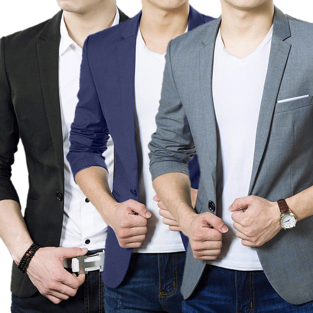 Áo Khoác Vest Một Nút Tay Dài Dáng Ôm Thời Trang Công Sở Cho Nam