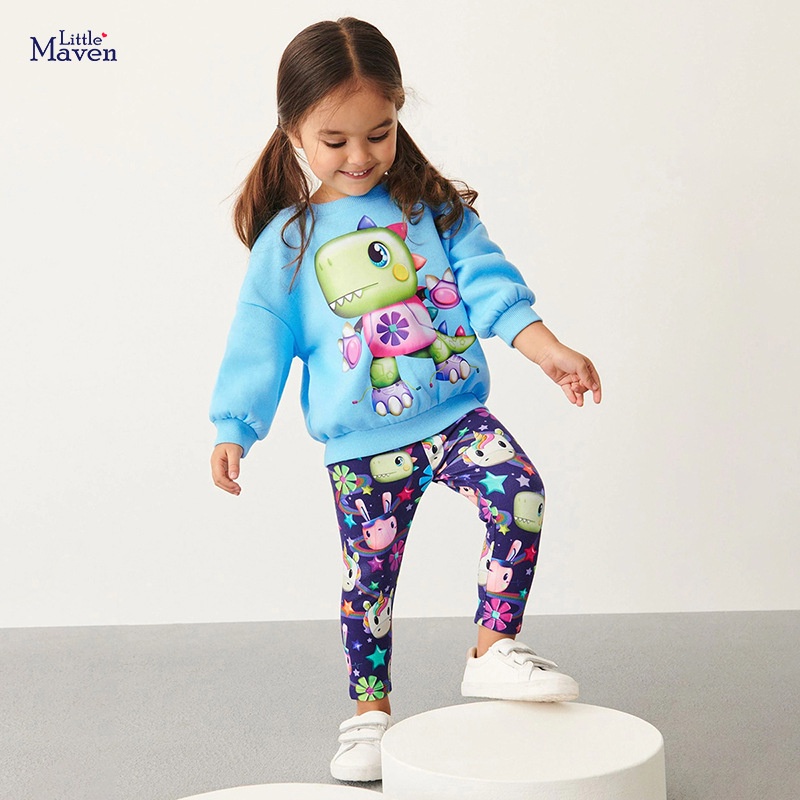 Set Áo Thun Tay Dài + Quần Legging Phong Cách Mới Cho Bé Gái