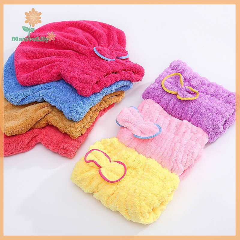 Lily Mũ Tắm Trùm Đầu Làm Khô Tóc Nhanh Chóng Đính Nơ Dành Cho Nữ uuu