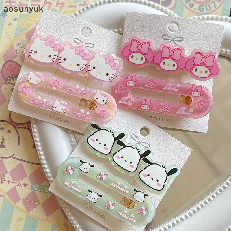 SANRIO Aosunyuk Set 2 Kẹp Tóc Hình hello kitty Đáng Yêu Bằng acrylic Cho Bé Gái