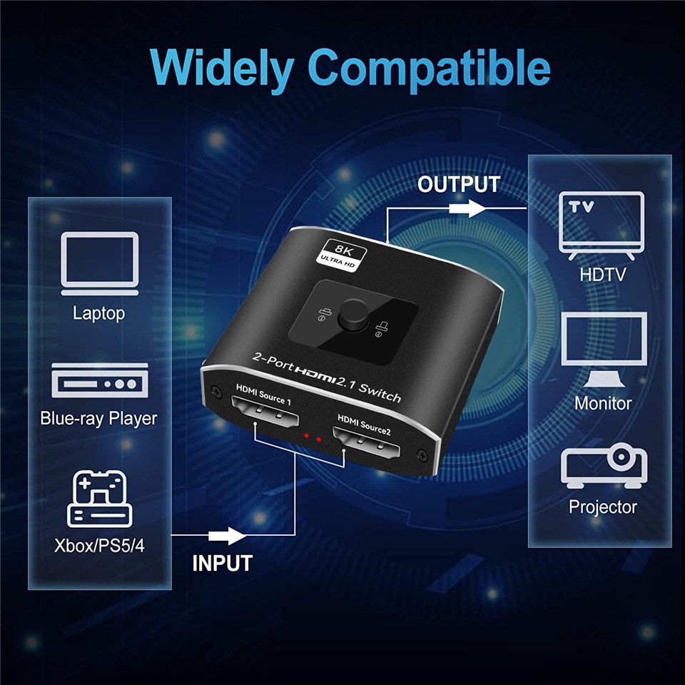 Bộ Chia hdmi 2.1 8k 60hz 4k 120hz 2 Trong 1 Cho tv xiaomi xbox seriesx ps5hdmi