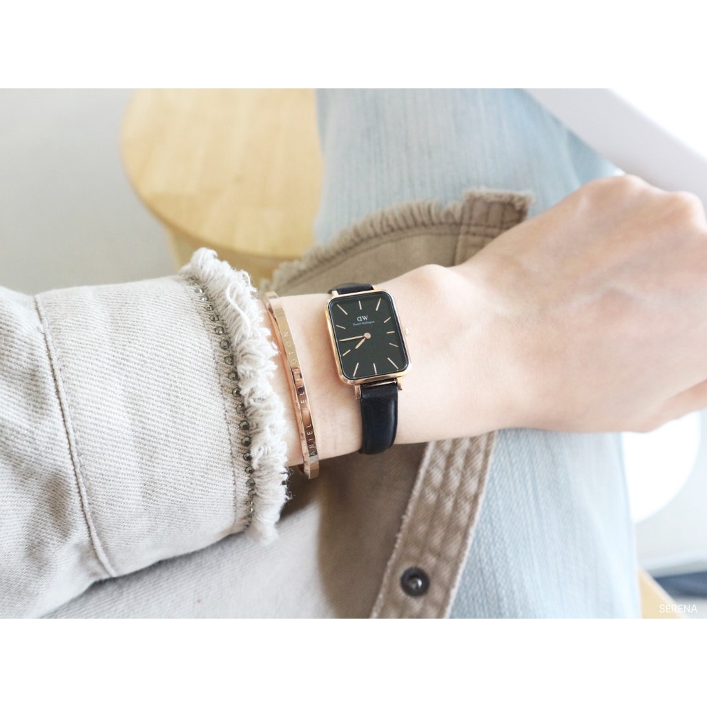 Combo Đồng Hồ Nữ Daniel Welington Quadro Pressed Sheffield Black & Vòng Tay Cuff V1 DW Chính Hãng - Danielwatchstore.