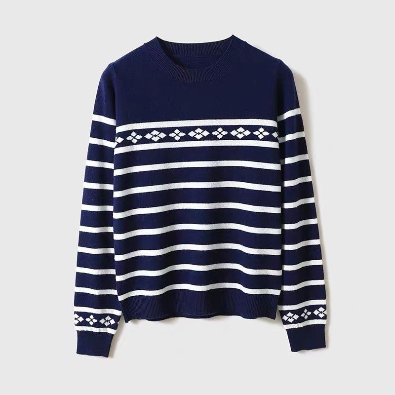 H Áo sweater Cổ Tròn Tay Dài Kẻ Sọc Thời Trang Thu Đông Cho Nữ