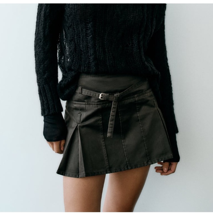 Zara Chân Váy Da Xếp Ly Phối Khóa Kim Loại Thời Trang Thu Đông 233427501