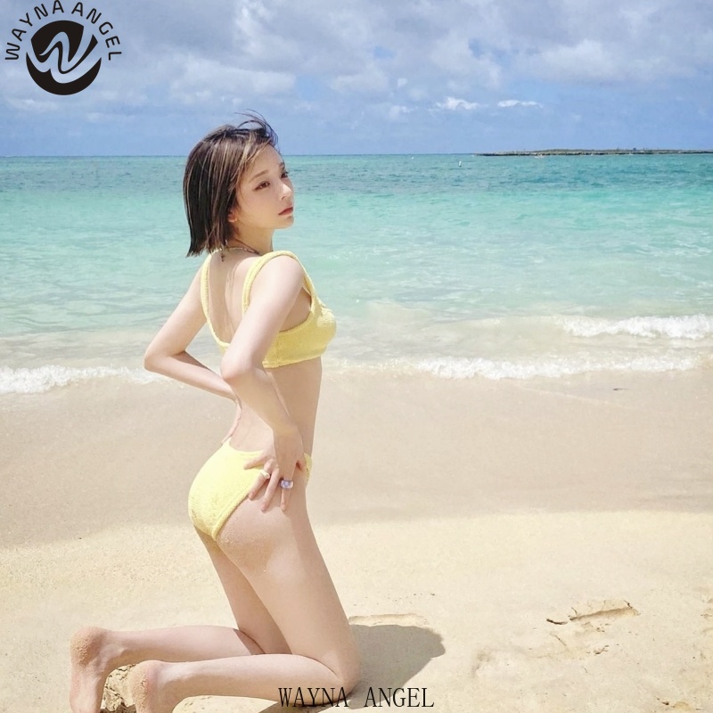 Đồ bơi Bikini không tay hai mảnh Bikni màu vàng Hàn Quốc