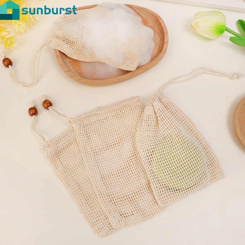 Túi Lưới Dây Rút Một Bên Bằng cotton Nguyên Chất Đựng Xà Phòng / Túi Lưới Bong Bóng / Túi Lưới Có Thể Tái Sử Dụng