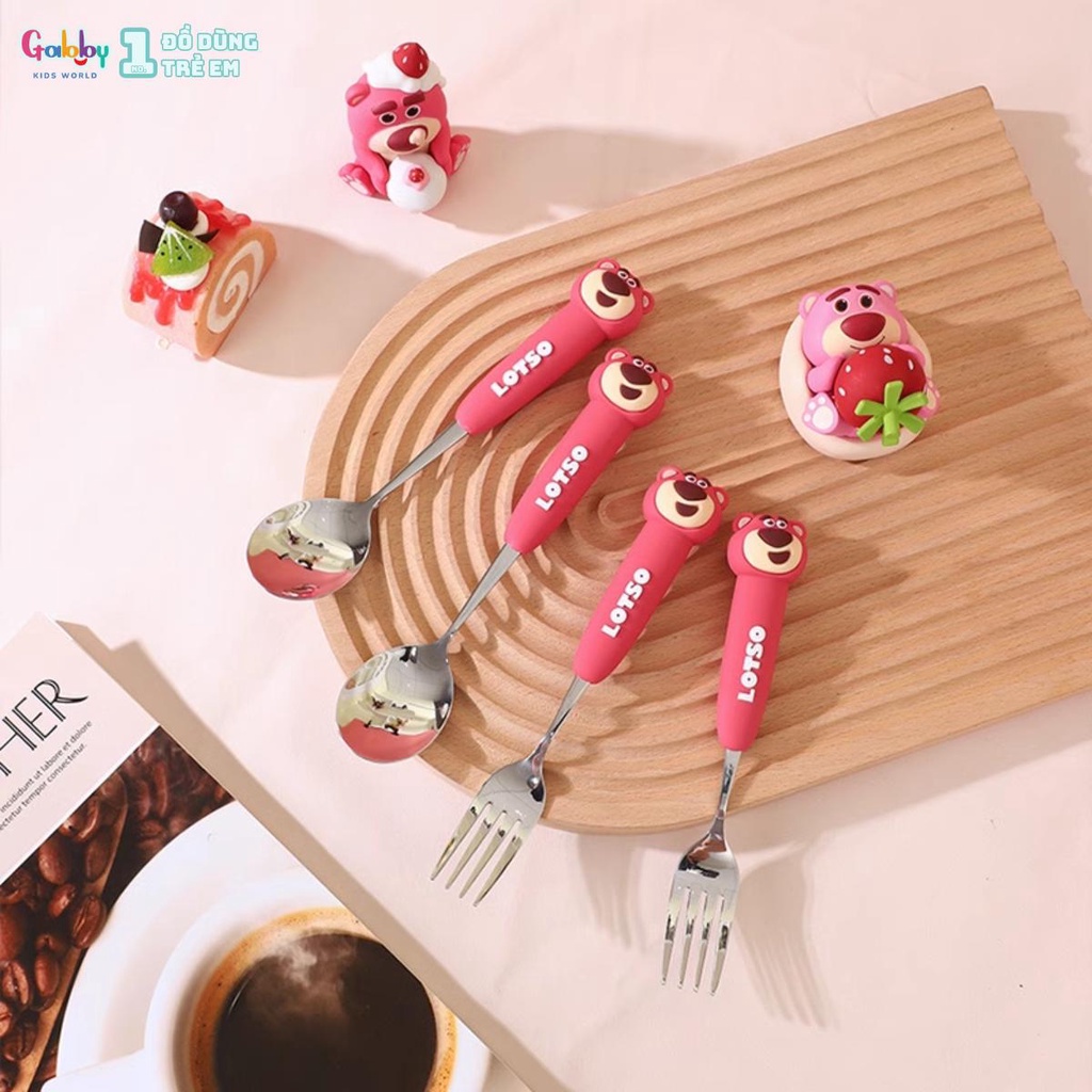 Muỗng Nĩa Inox Cán Silicon 3D Hoạt Hình Đáng Yêu (Lotso/ Cinnamoroll/ Hello Kitty/ Melody)