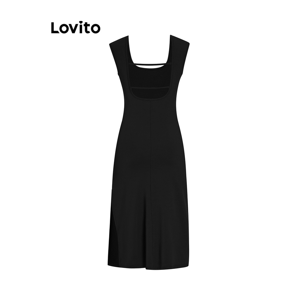 Đầm Lovito xẻ phía sau hở lưng màu trơn thường ngày cho nữ L68ED173