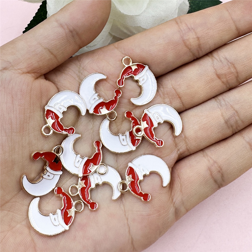 Bộ 10 Mặt Vòng cổ Hình Ông Già Noel Nhỏ Giọt Dầu Làm Trang Sức Thủ Công diy