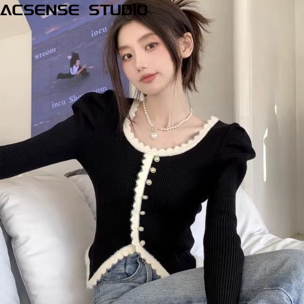 ACSENSE STUDIO Áo Len áo khoác cardigan Vintage Comfortable Hàn Phong Cổ điển WXF23A0PVR 42Z231020