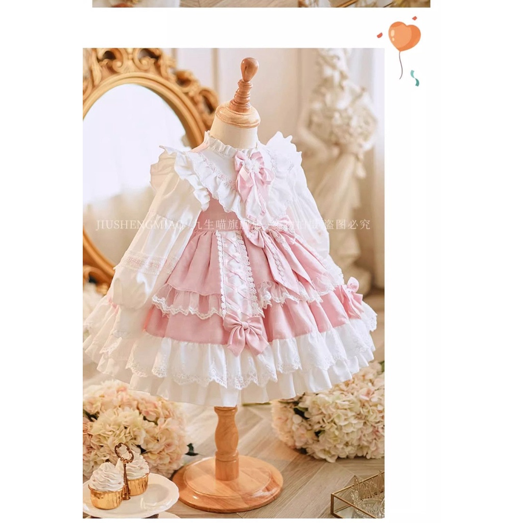 Đầm Công Chúa lolita Màu Hồng Dễ Thương Thời Trang Thu Đông Cho Bé Gái