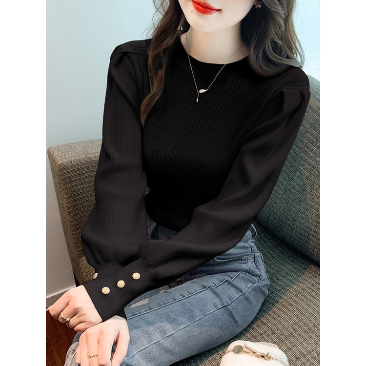 Áo Dệt Kim Tay Phồng Dáng Ôm Thời Trang Thu Đông Phong Cách Mới Cho Nữ