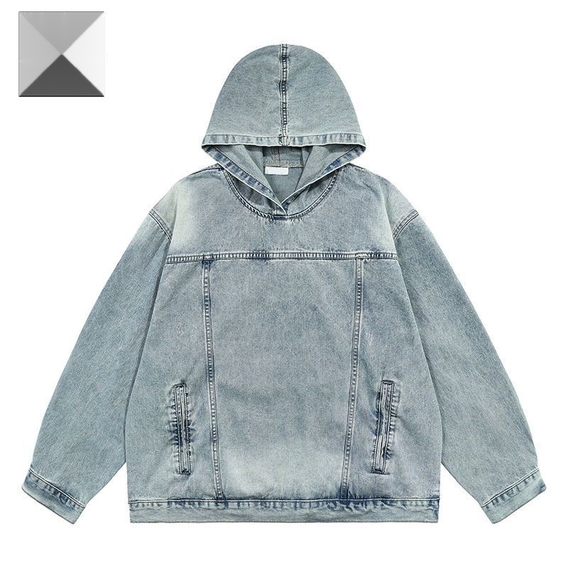 Áo Khoác denim Có Mũ Trùm Dài Tay Dáng Rộng Màu Sắc Đơn Giản Phong Cách Hồng Kông unisex zyq150