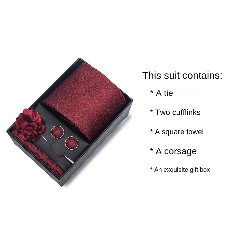 Bộ Cà Vạt + Khuy Măng Sét + Khuy Măng Sét Lịch Lãm Cho Chú Rể