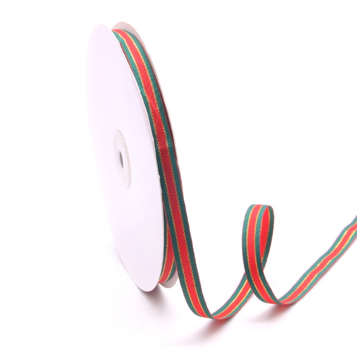 RB60 Cuộn 5 Mét Dây Ruy Băng Vải Đỏ Viền Xanh Trang Trí Cây Thông Giáng Sinh