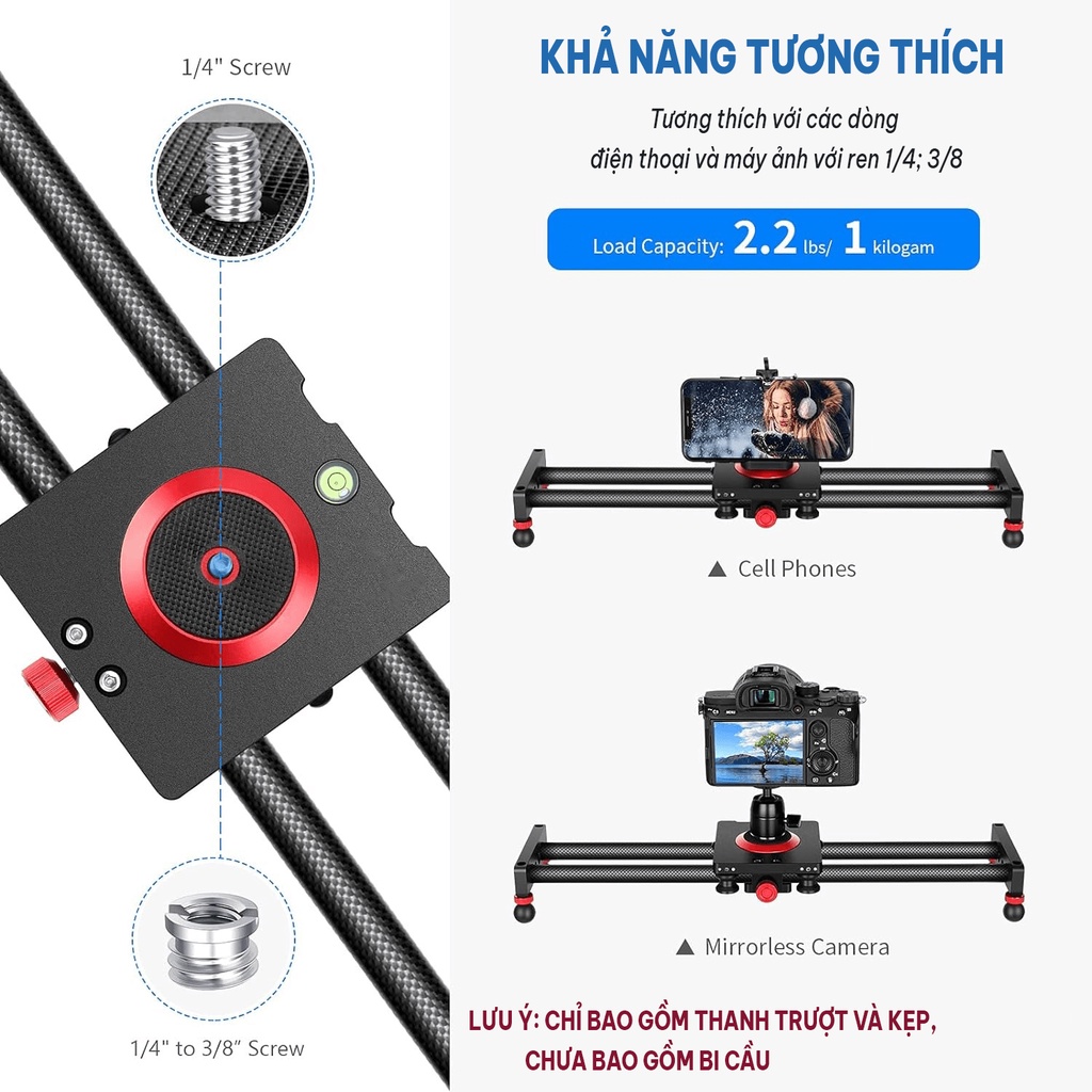 Thanh Trượt Quay Phim Dolly Slider Carbon Fiber 50cm Cho Máy Ảnh Camera  Quay Phim Chuyển Động Ổn Định Chuyên Nghiệp