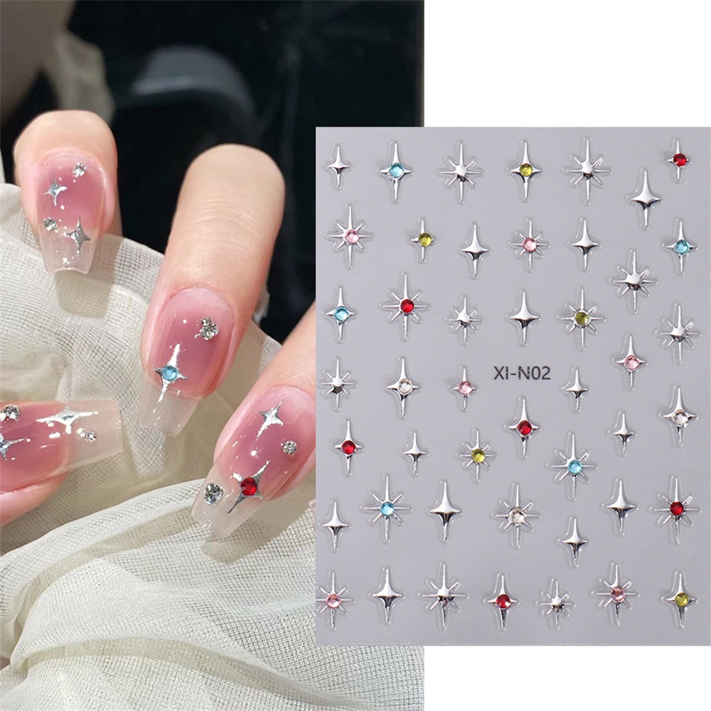 ♕ Nail Art Ba Chiều Nhãn Dán Móng Tay Ngôi Sao Bạc Kim Cương Đầy Màu Sắc Hình Ngôi Sao Hình Trái Tim Dính Dán Mùa Thu Đông Trang Trí Móng Tay Dụng Cụ Làm Móng Tay Cho Tiệm Nail NỘI THẤT