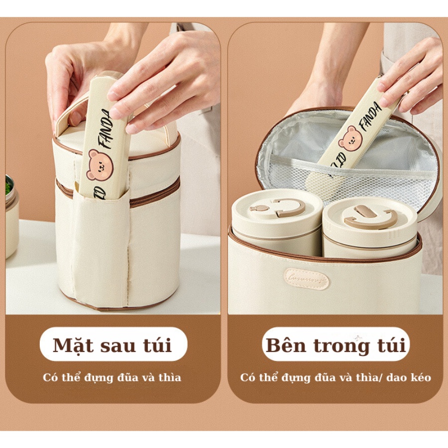 Hộp cơm giữ nhiệt văn phòng GODWELLchất liệu inox 304 lúa mạch 3 tầng tách rời vô cùng tiện lợi tặng kèm thìa đũa _HC01