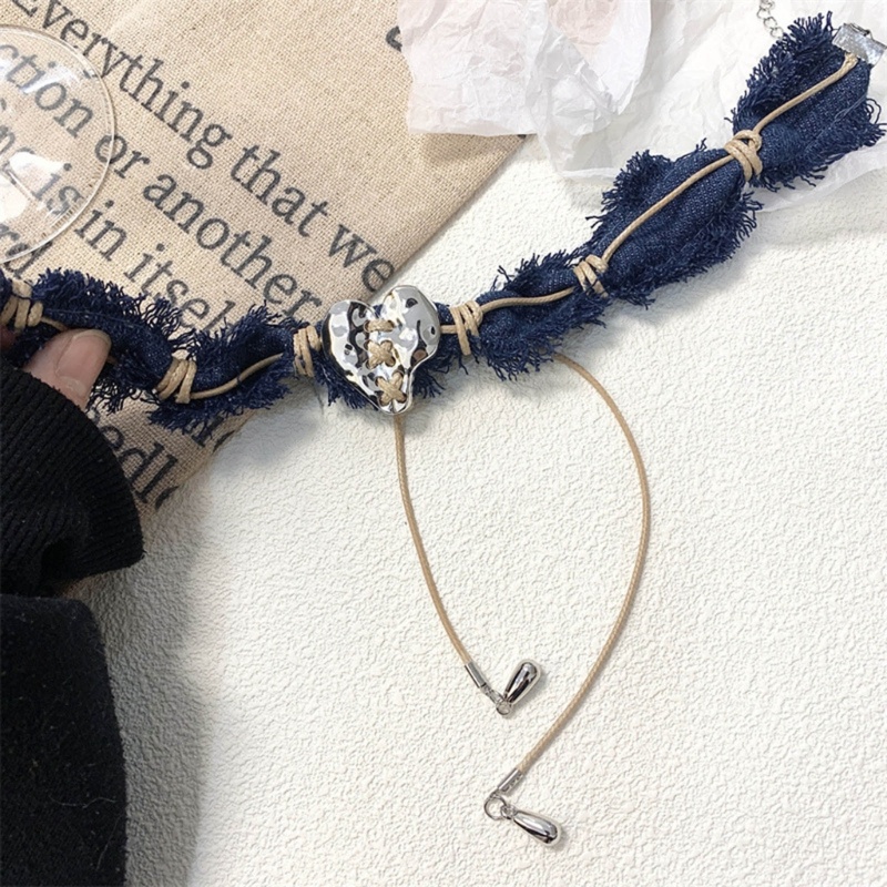 Btf Vòng Cổ choker Denim Thắt Nút Hình Ngôi Sao Trái Tim Ngôi Sao Thanh Lịch Có Thể Điều Chỉnh Trang Sức Cho Nữ