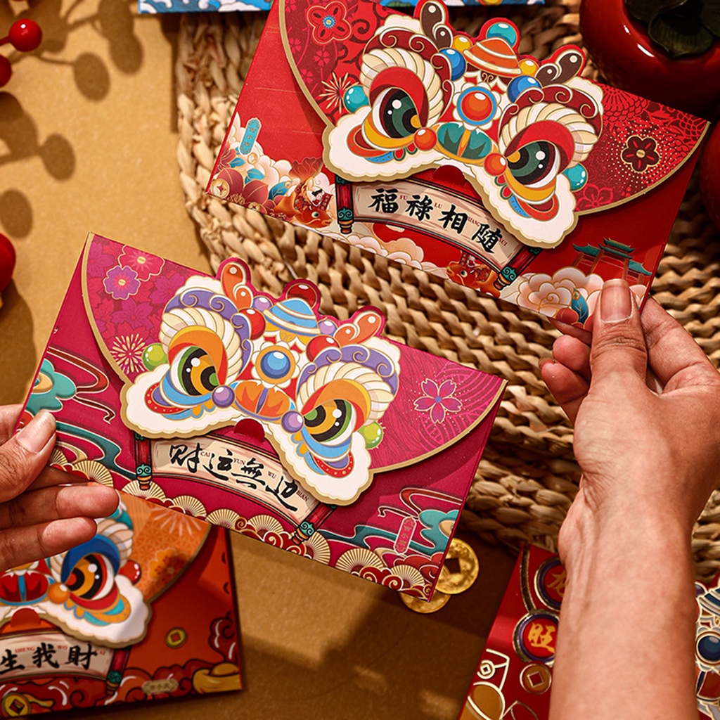 Set 4 Bao Lì Xì Đỏ Họa Tiết Rồng Hoạt Hình Dành Cho Lễ Hội Năm Mới 2024