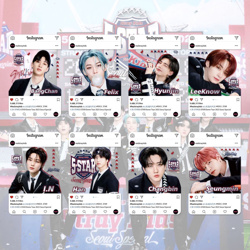 Set 8 Tấm Thẻ Ảnh Trong Suốt In Hình Nhóm Nhạc stray kids maxident 5-star