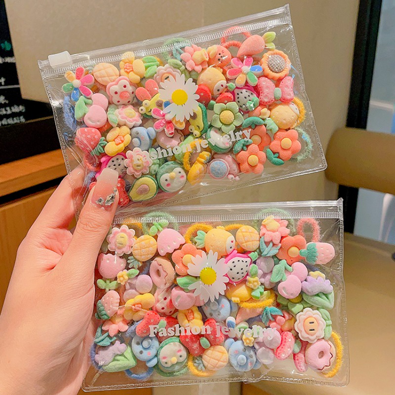 Set 10 Dây Buộc Tóc Cao Su Co Giãn Họa Tiết Hoạt Hình Phong Cách Hàn Quốc Cho Bé